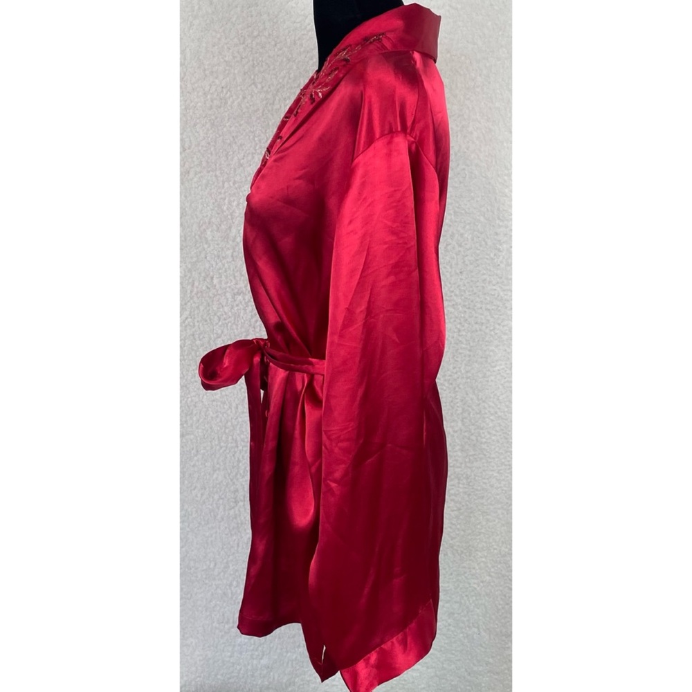 (VTG) PRIVATE LUXURIES • 3-Piece Red Satin Embroidered Pajama Set, L - Picture 6 of 16